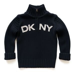 DKNY 2T Black Ribbed Knit Half Zip Sweater